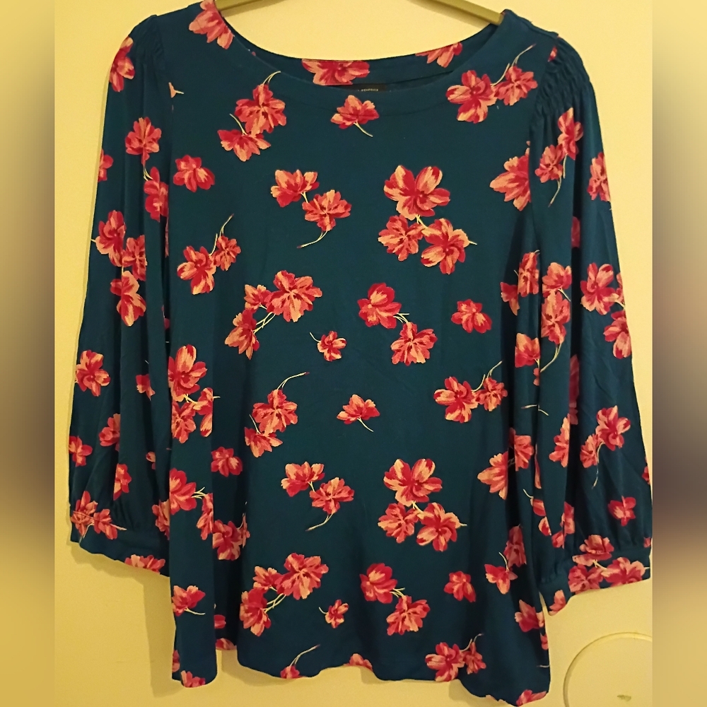 J.‎ Jill Women's Teal Blouse with Pink Floral Design Sz MT
